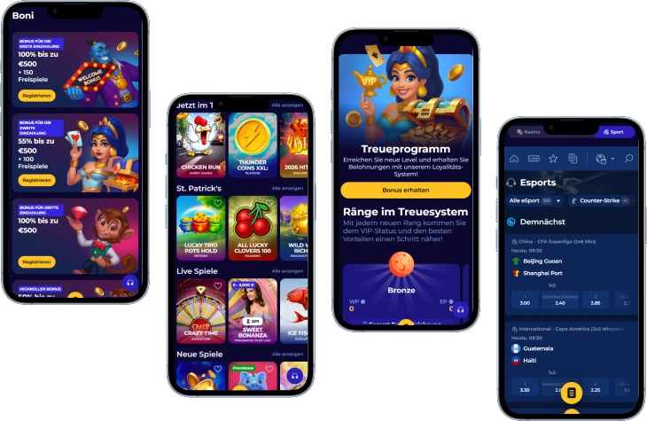 MoroSpin Casino mobile Ansicht mit Casino Spielen, Bonusangeboten und Sportwetten