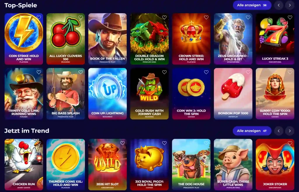 MoroSpin Casino Slot Spiele Übersicht mit verschiedenen Spielautomaten