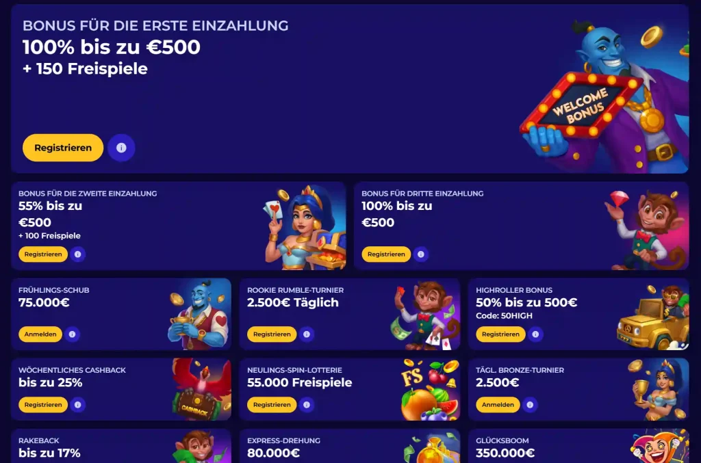 MoroSpin Casino Willkommensbonus mit 100% Bonus bis zu 500 Euro und Freispiele